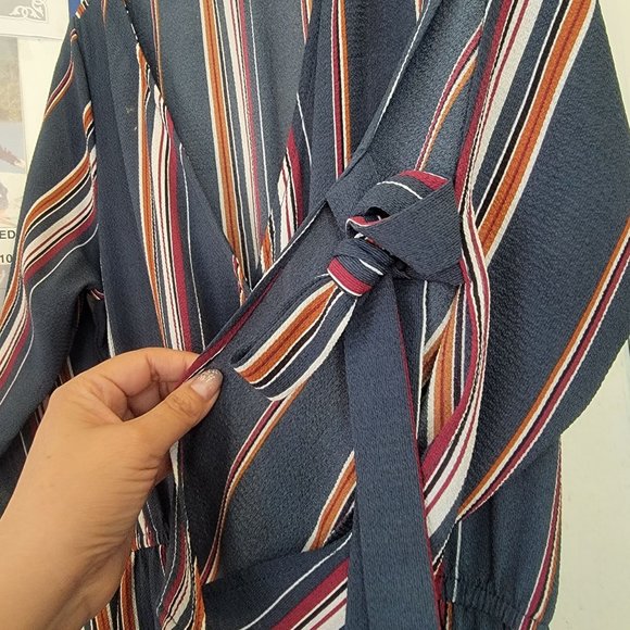 Sz S Women's Speechless Jumpsuit Stripped long sleeve elastic waist gray multi - Picture 7 of 9